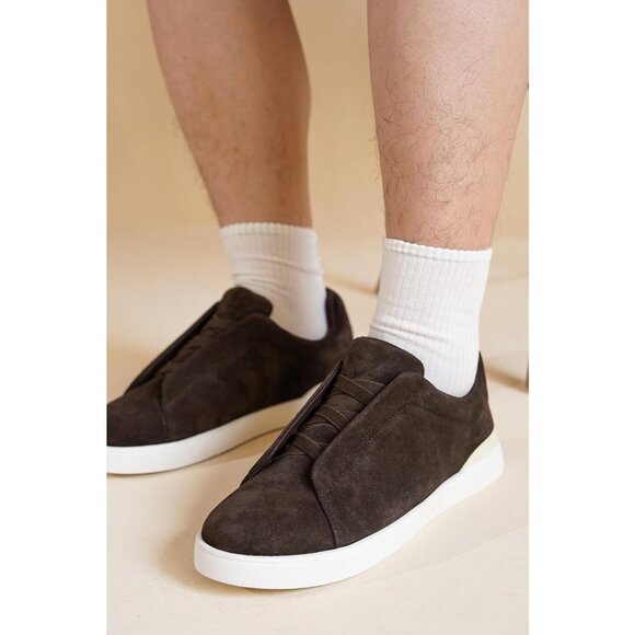 ⚡ Men Chocolate Brown Genuine Suede Faux Leather Memory Foam Insole Sneaker - Picture 5 of 5